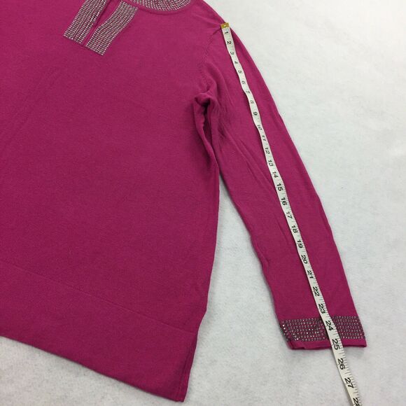 Dana Buchman Knit Sweater Blouse Size 1X Womens Dark Pink Rhinestone Tunic Top - Picture 12 of 12